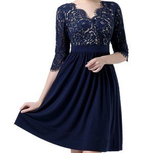 Phistic Womens Adela Lace Fit and Flare Dress Navy New With Tags Size 6